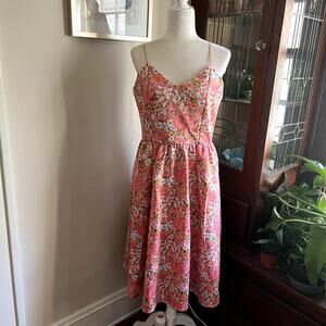 Gianni Bini Pink Floral A-Line Dress Size L Sweetheart Midi Prairie Boho Cottage